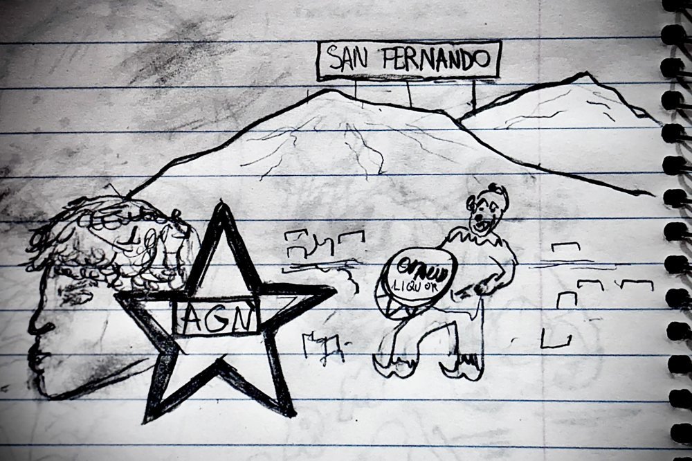 San Fernando Valley illustration before: rough pencil sketch in a notebook
