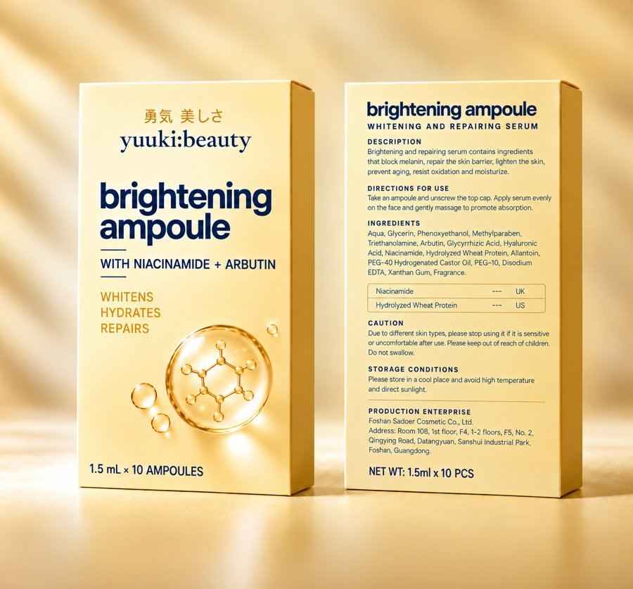 yuuki:beauty brightening ampoule box before: AI-generated packaging concept render